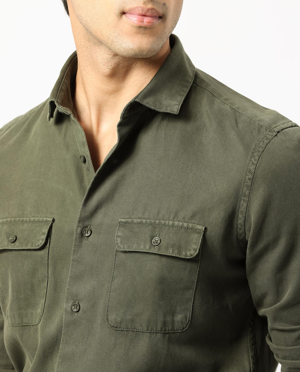 Rare Rabbit Men's Lipton Dark Olive Cotton Plain Regular Fit Full Sleeve Collared Shirt