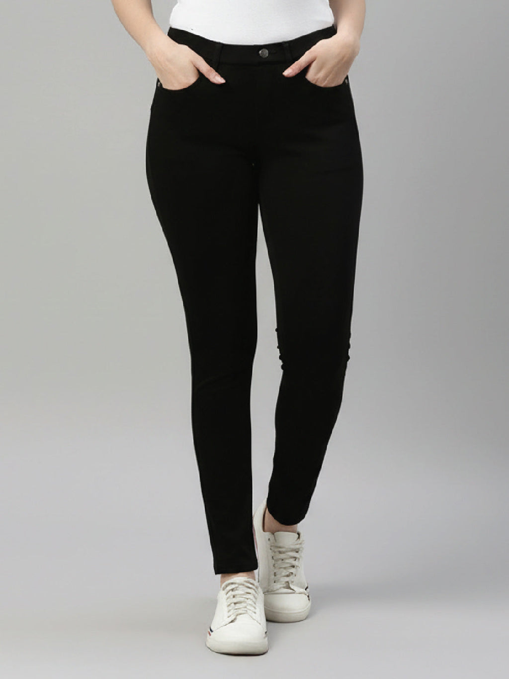 Black Cotton Polyester Super Stretch Jeggings