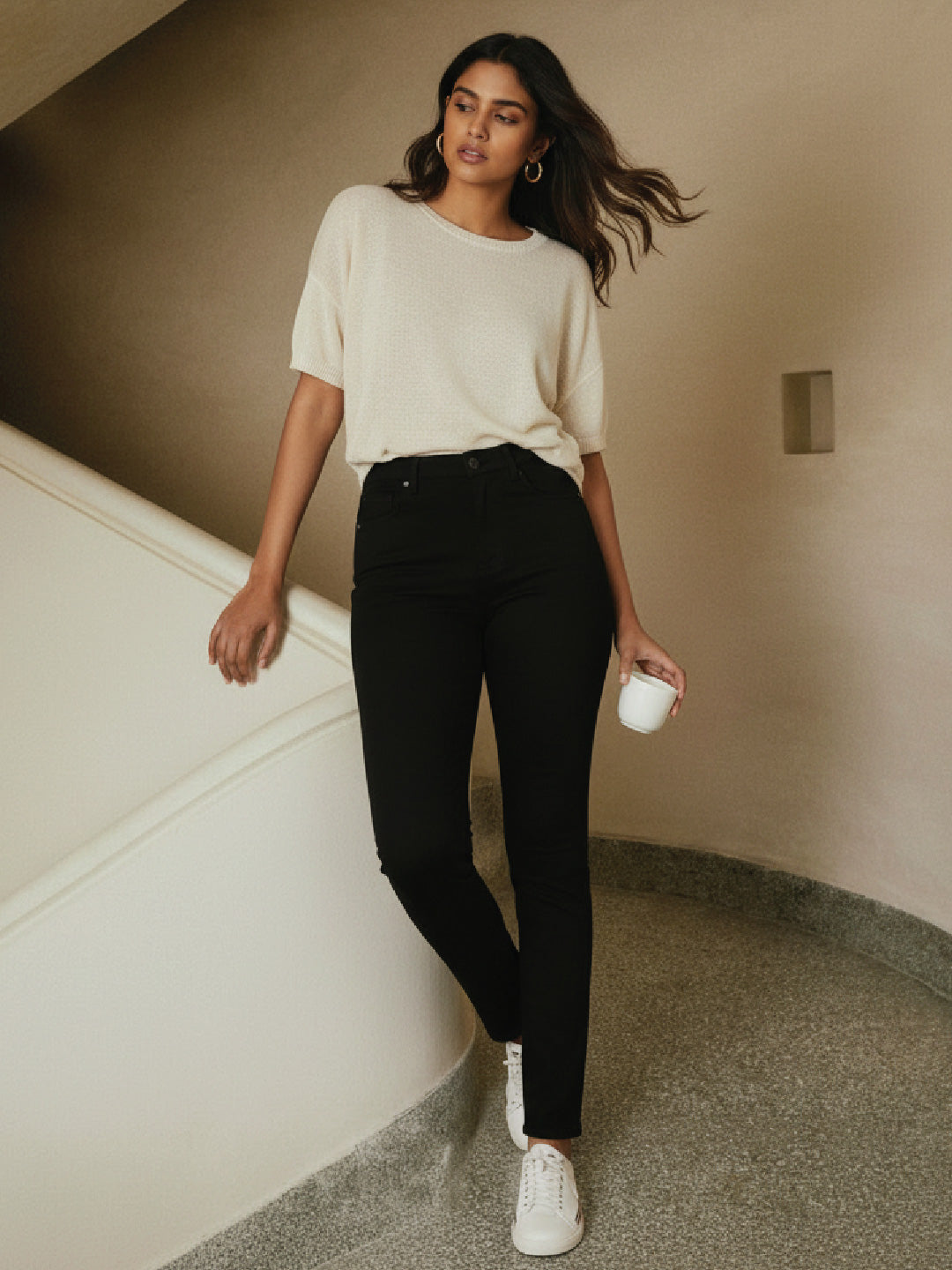 Black Cotton Polyester Super Stretch Jeggings