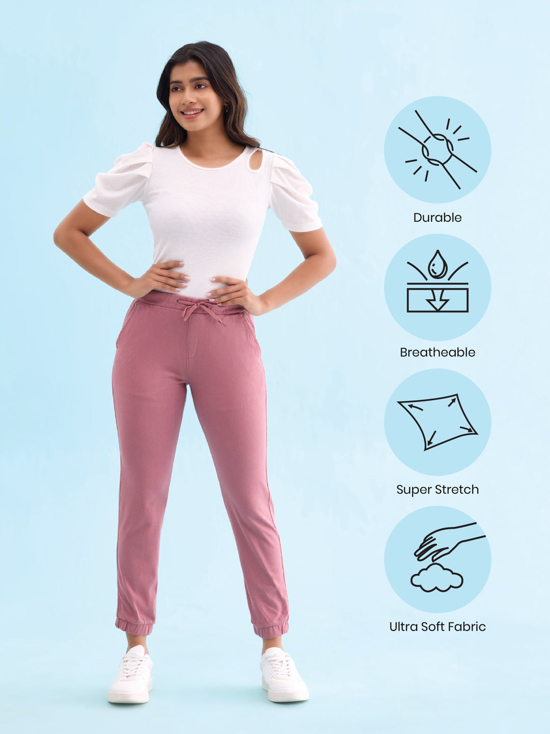 Light Wine Cotton Poly Stretch Cuffed Joggers