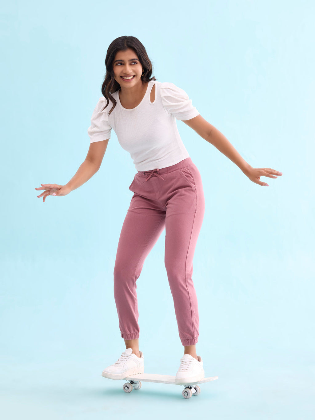 Light Wine Cotton Poly Stretch Cuffed Joggers