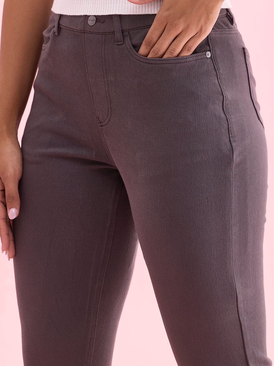 Silver Grey Cotton Poly Stretch Cropped Colored Jeggings