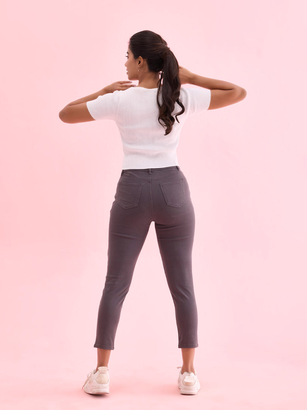Silver Grey Cotton Poly Stretch Cropped Colored Jeggings