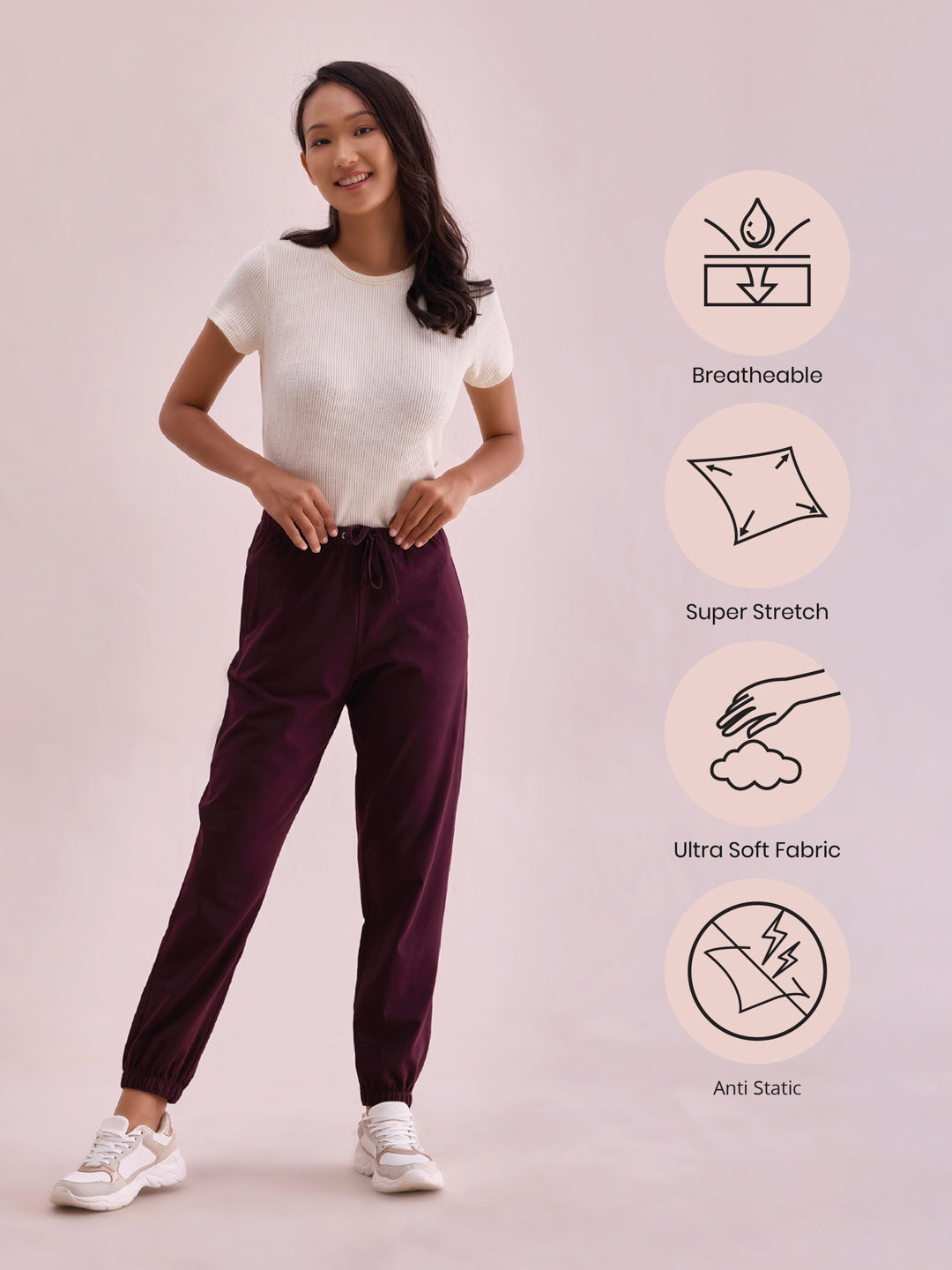 Dark Wine Cotton Stretch Casual Joggers