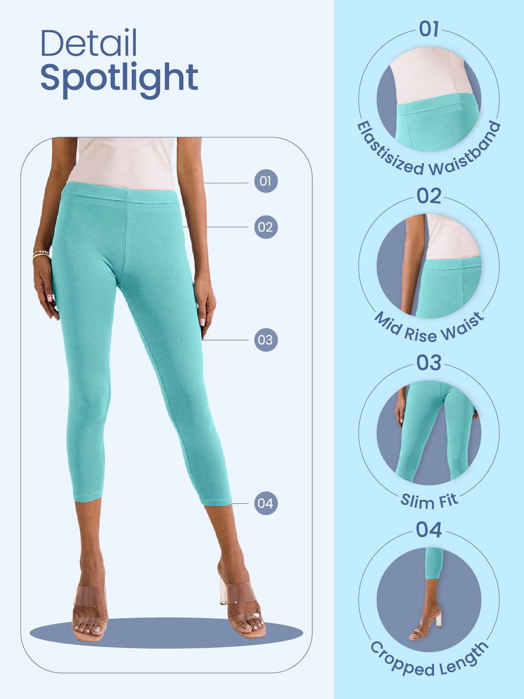 Turquoise Blue Cotton Stretch Cropped Leggings