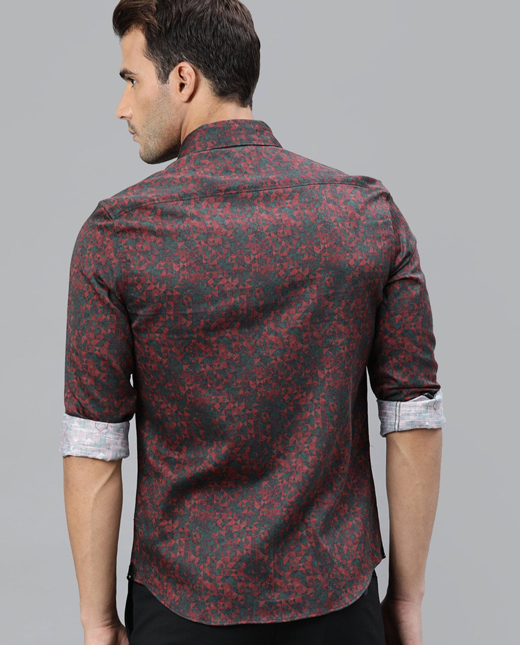 Rare Rabbit Men's Lowpol Red Cotton Abstract Print Regular Fit Full Sleeve Collared Shirt