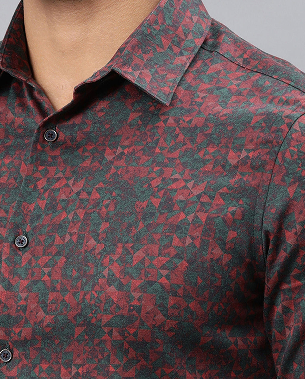 Rare Rabbit Men's Lowpol Red Cotton Abstract Print Regular Fit Full Sleeve Collared Shirt