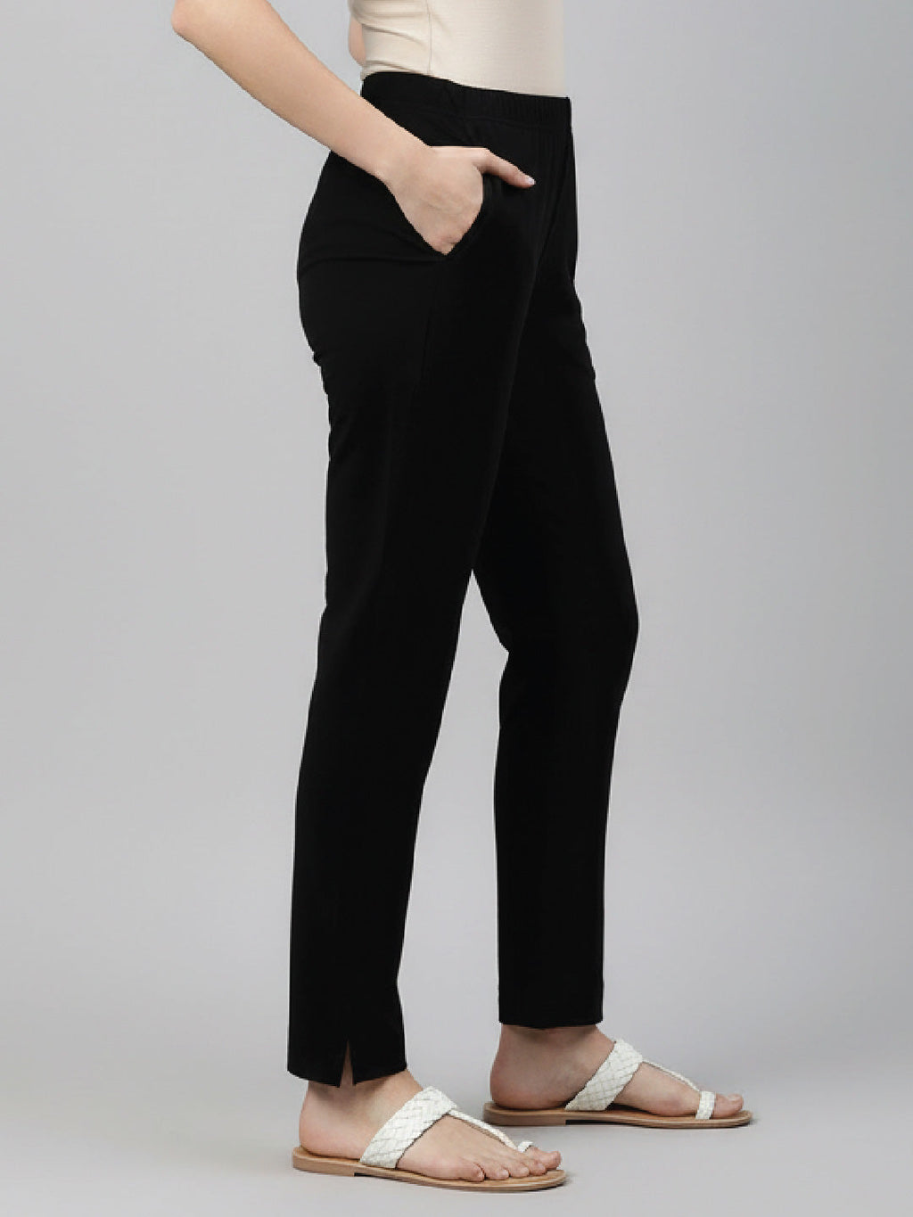 Black Cotton Stretch Kurti Pants