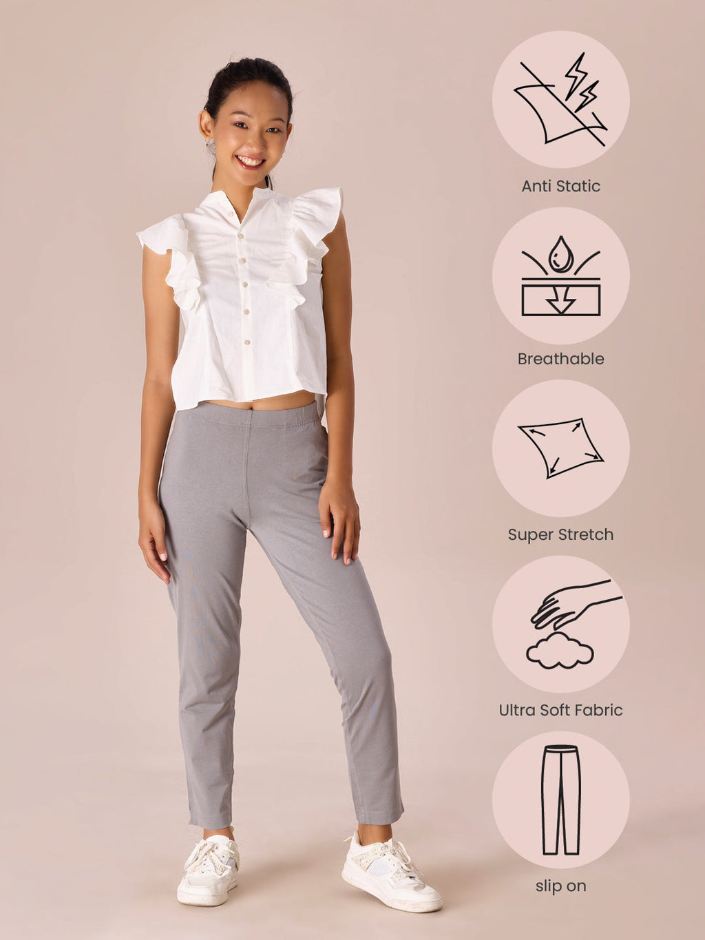 Ebony Grey Cotton Stretch Kurti Pants