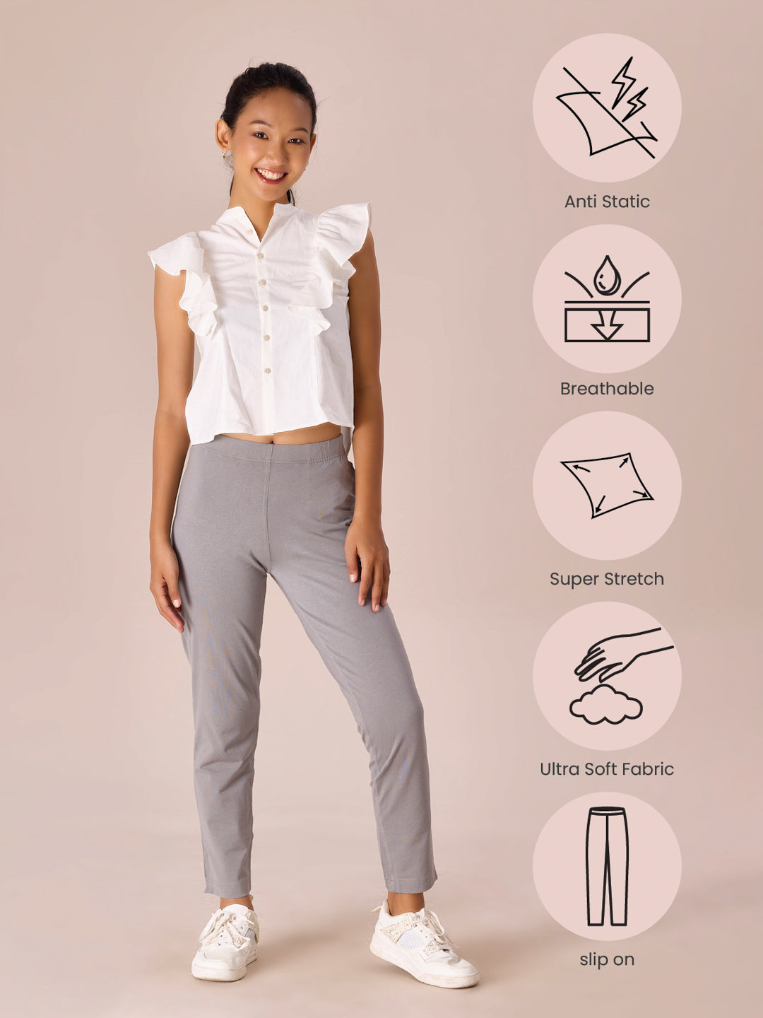 Ebony Grey Cotton Stretch Kurti Pants