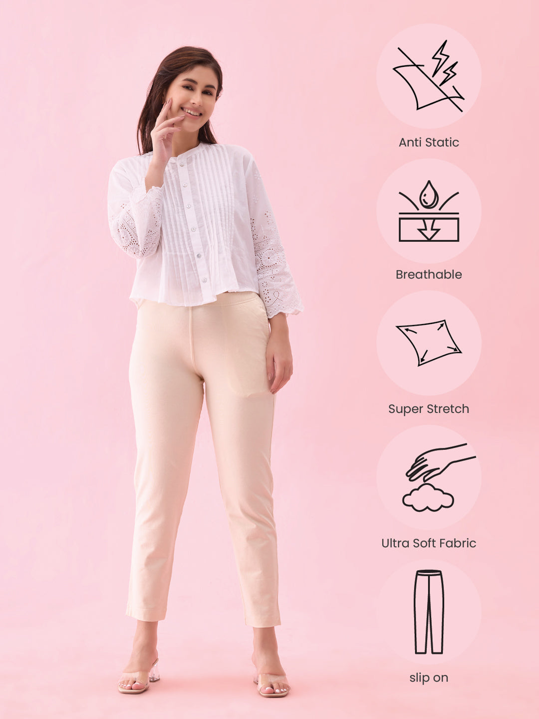Ecru Cotton Stretch Kurti Pants