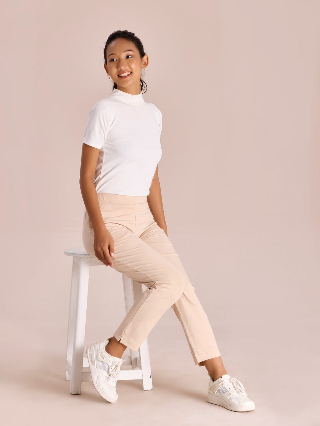 Light Beige Cotton Stretch Kurti Pants