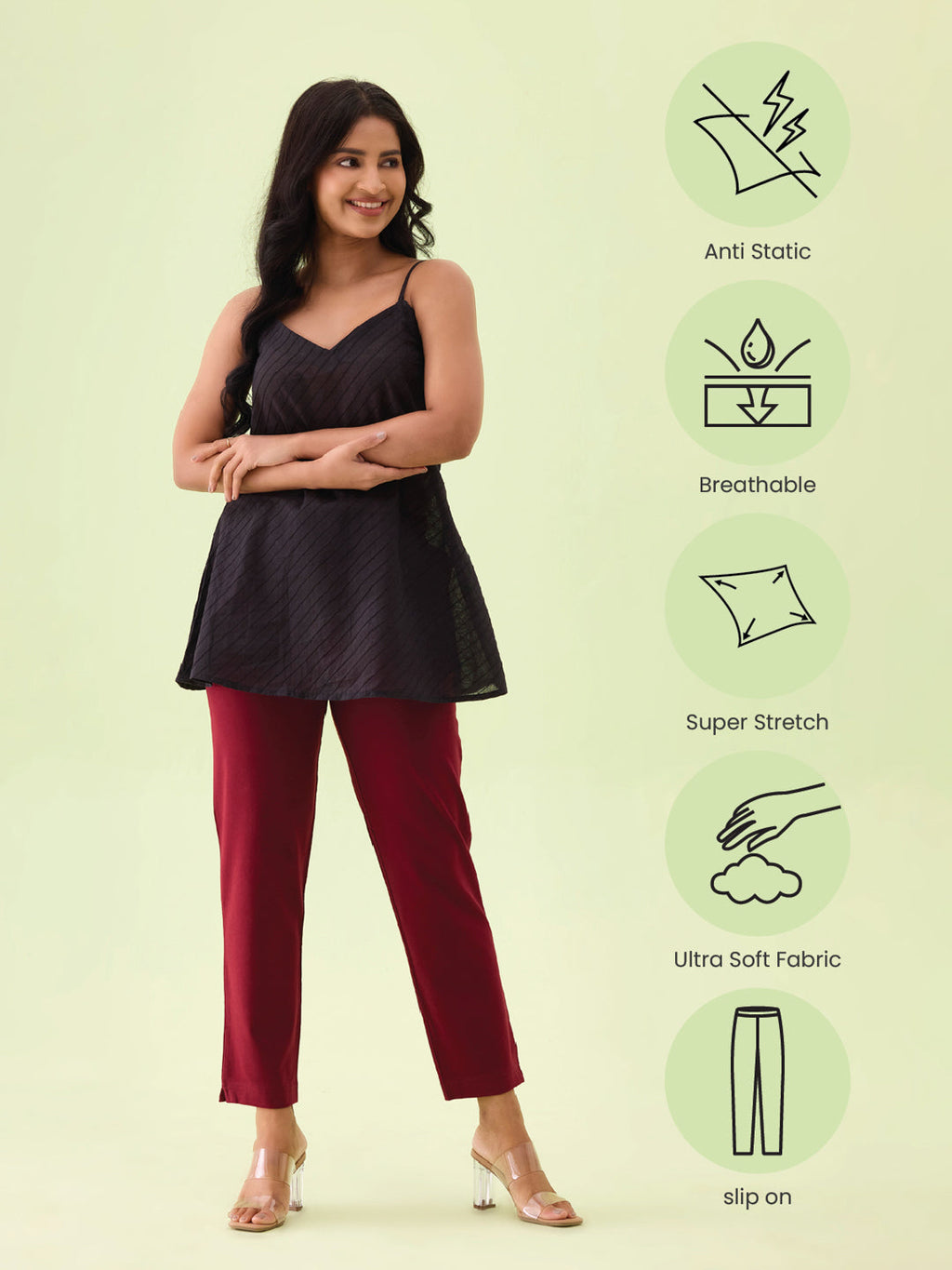 Maroon Cotton Stretch Kurti Pants