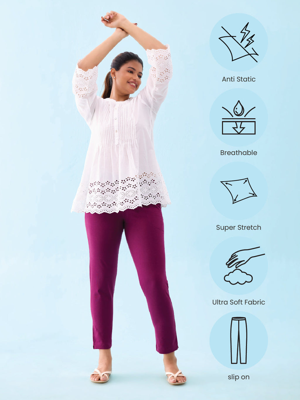 Plum Cotton Stretch Kurti Pants