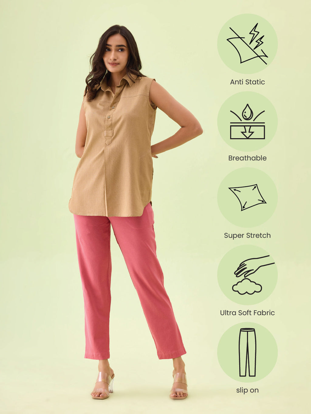 Rusty Pink Cotton Stretch Kurti Pants