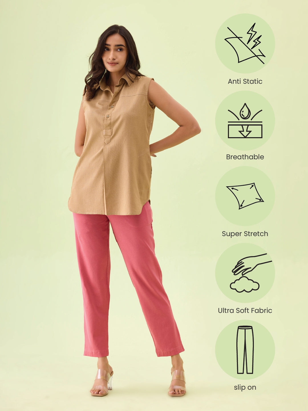 Rusty Pink Cotton Stretch Kurti Pants