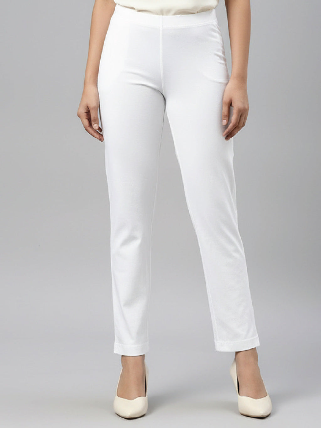 White Cotton Stretch Kurti Pants