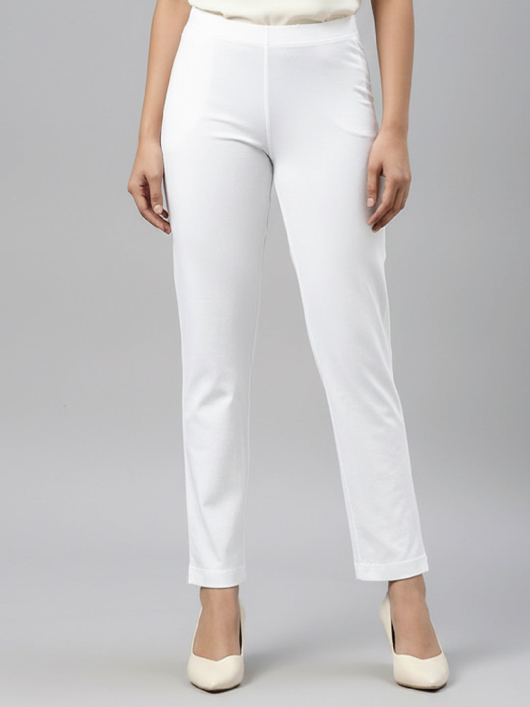 White Cotton Stretch Kurti Pants