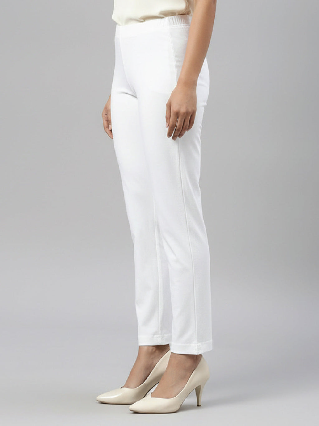 White Cotton Stretch Kurti Pants