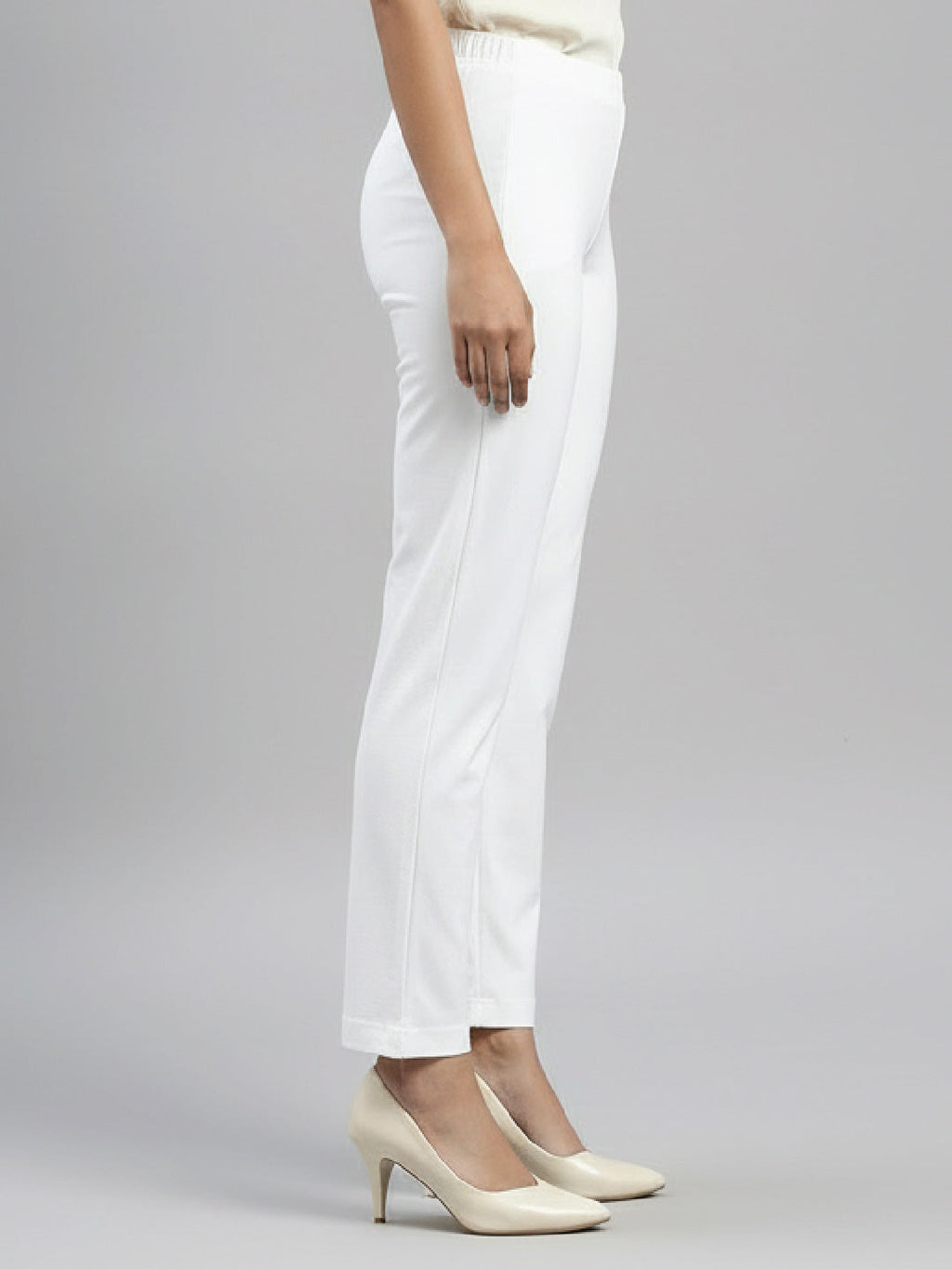 White Cotton Stretch Kurti Pants