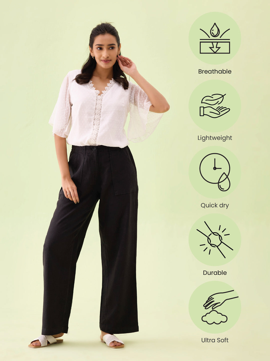 Black Linen Cargo Pants