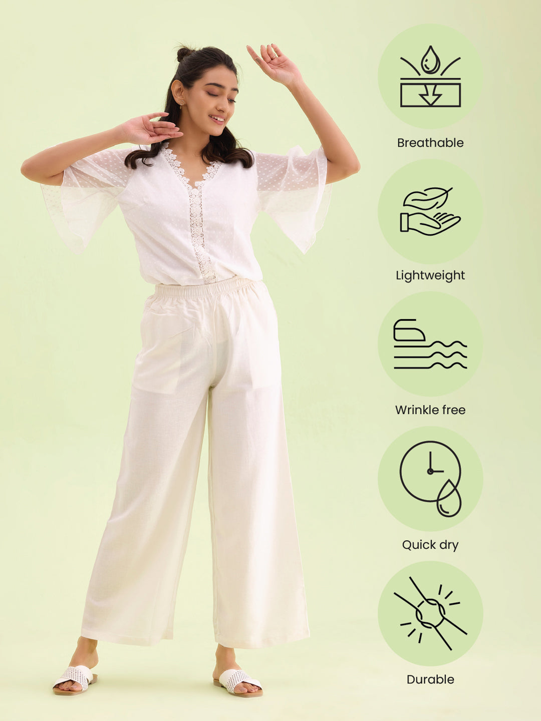 Cream Viscose Blend Linen Palazzos