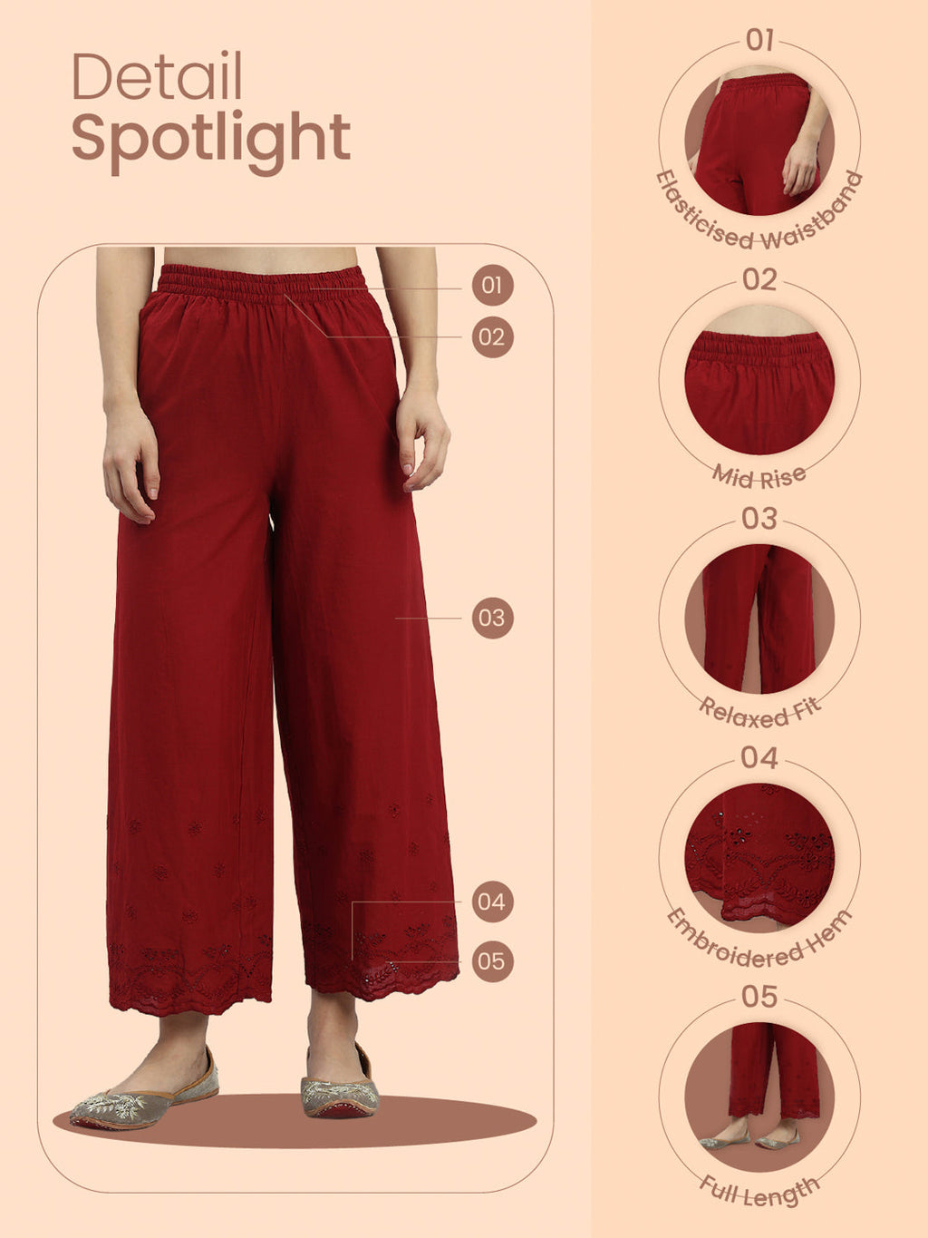 Light Maroon 100% Cotton Hakoba Wide Pant