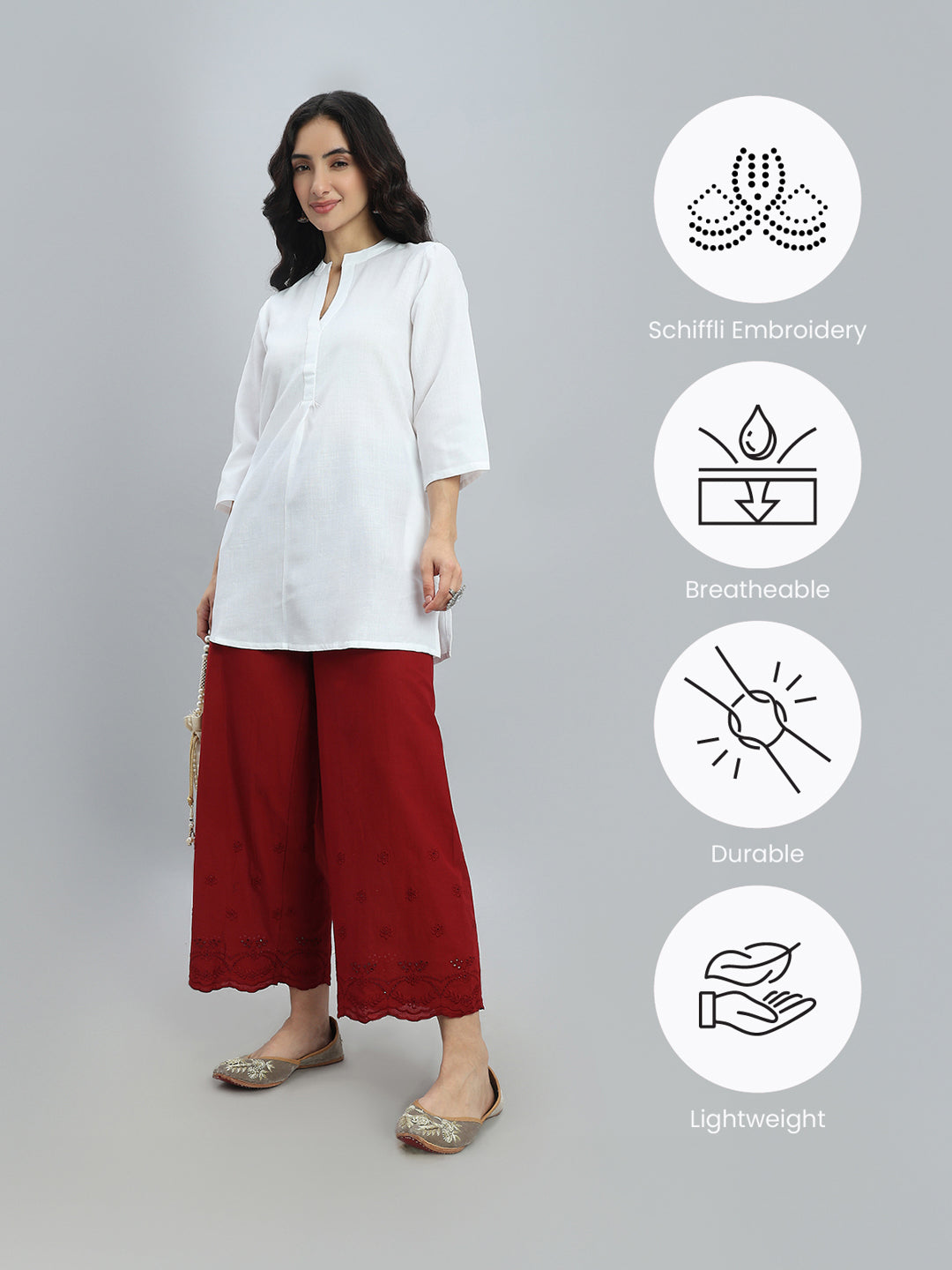 Light Maroon 100% Cotton Hakoba Wide Pant