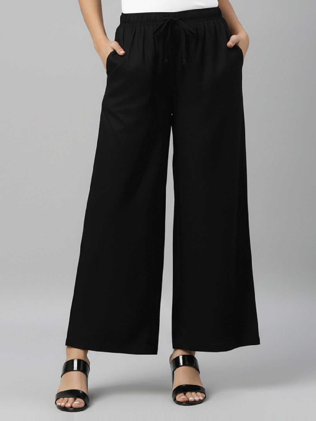 Black Woven Viscose Basic Palazzo
