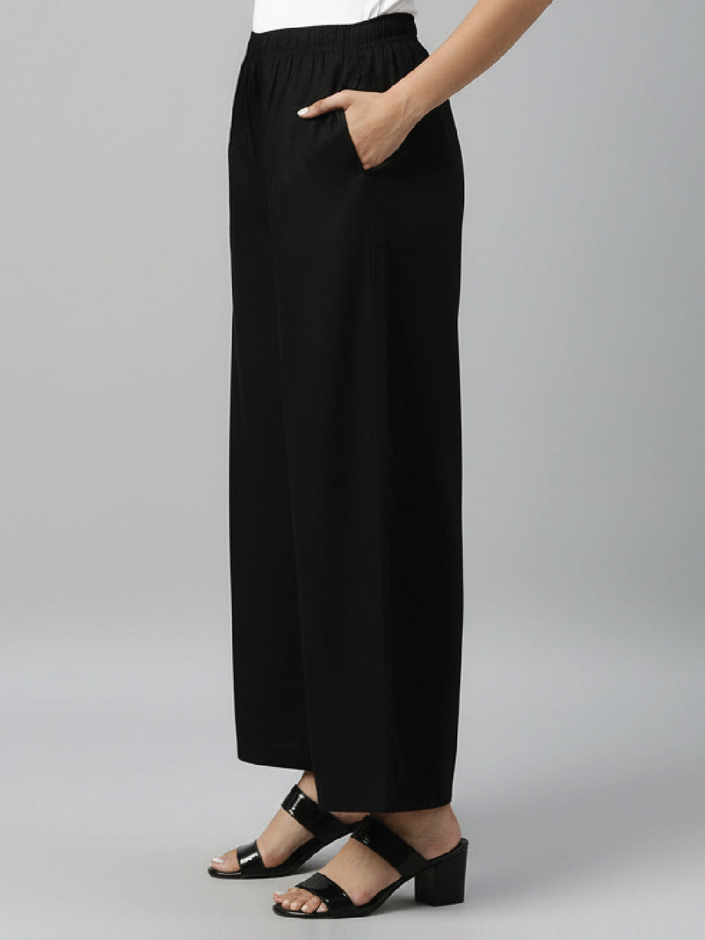 Black Woven Viscose Basic Palazzo
