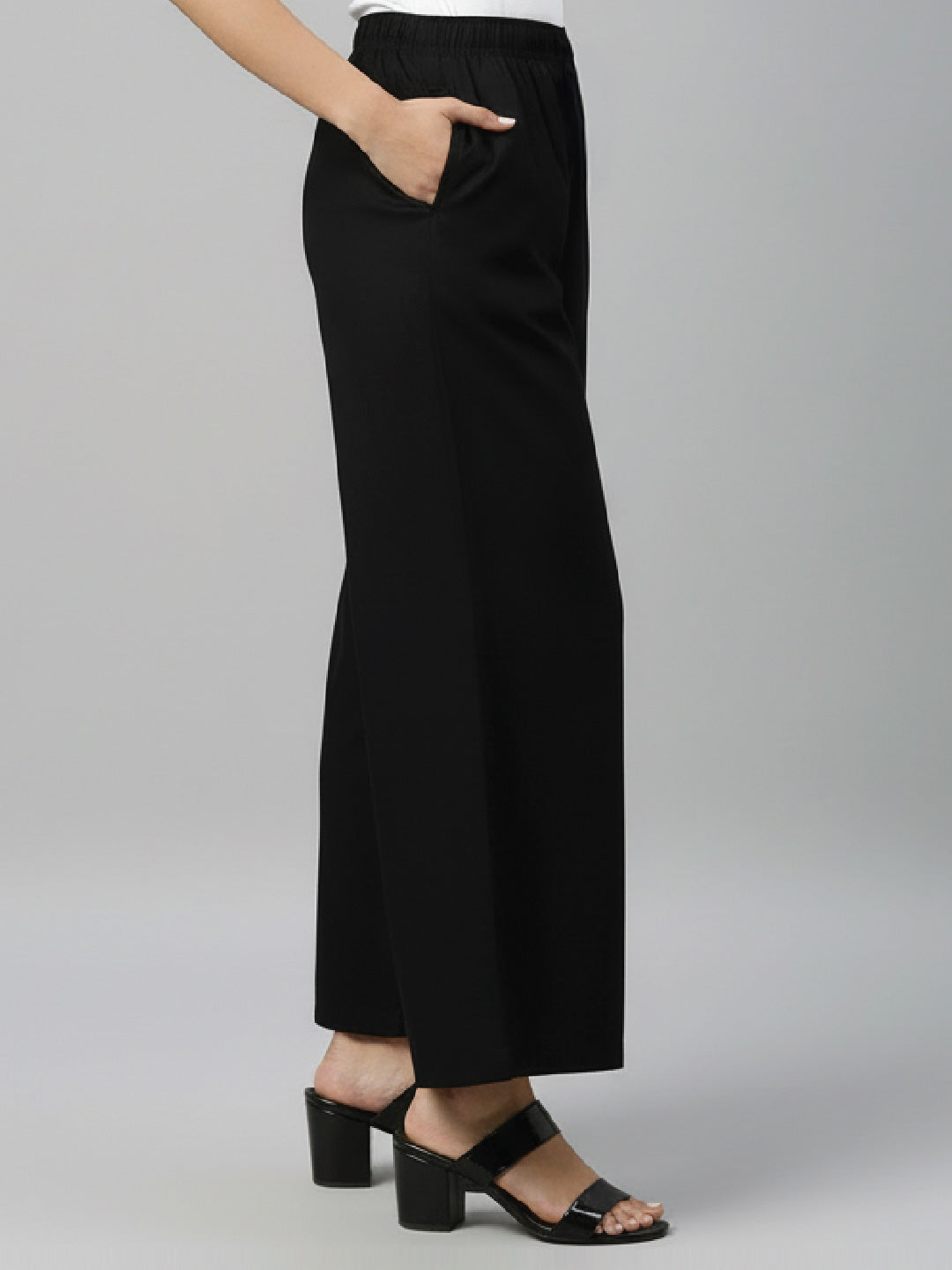 Black Woven Viscose Basic Palazzo