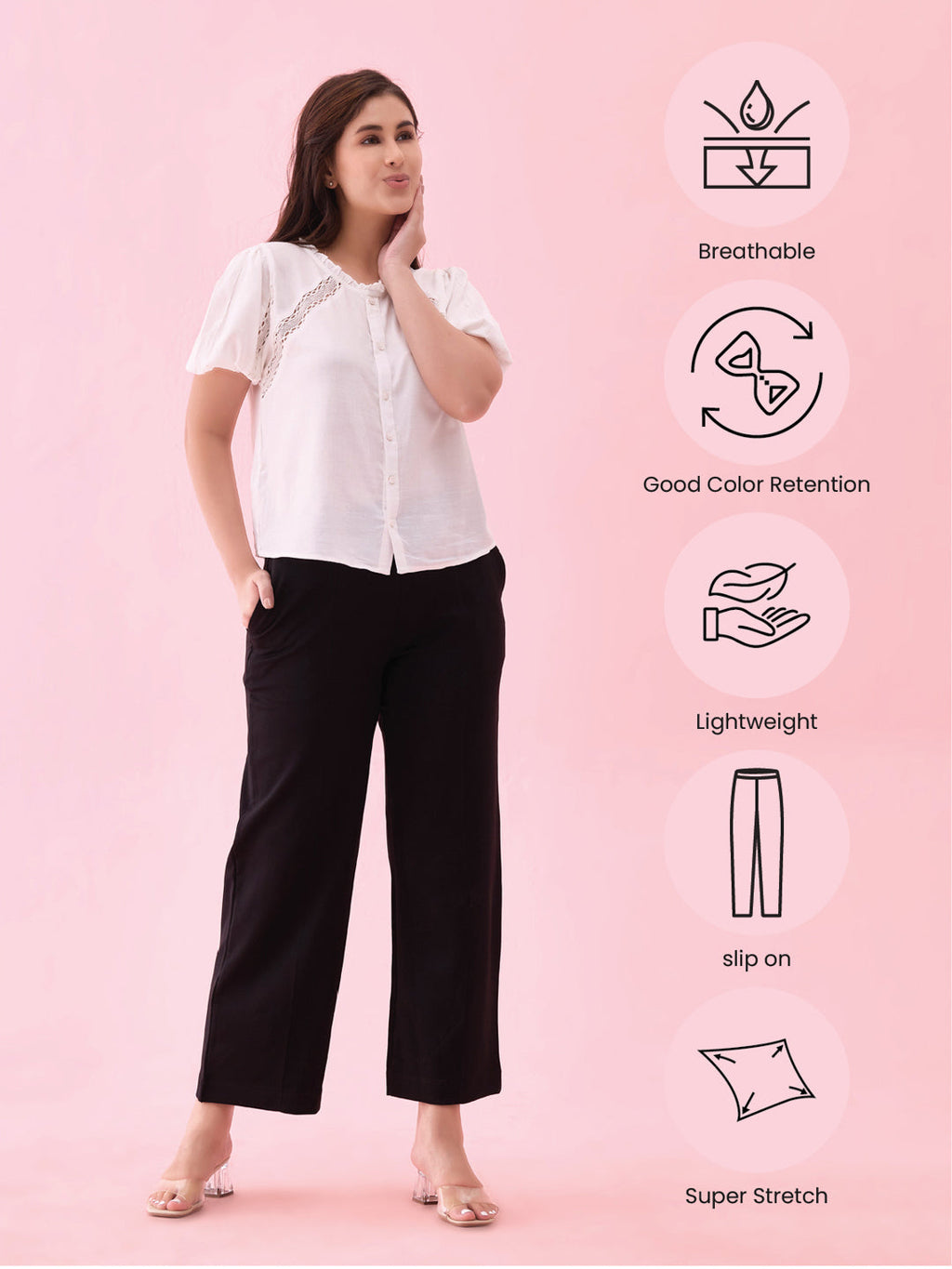 Black Roma Ponte Wide Pants