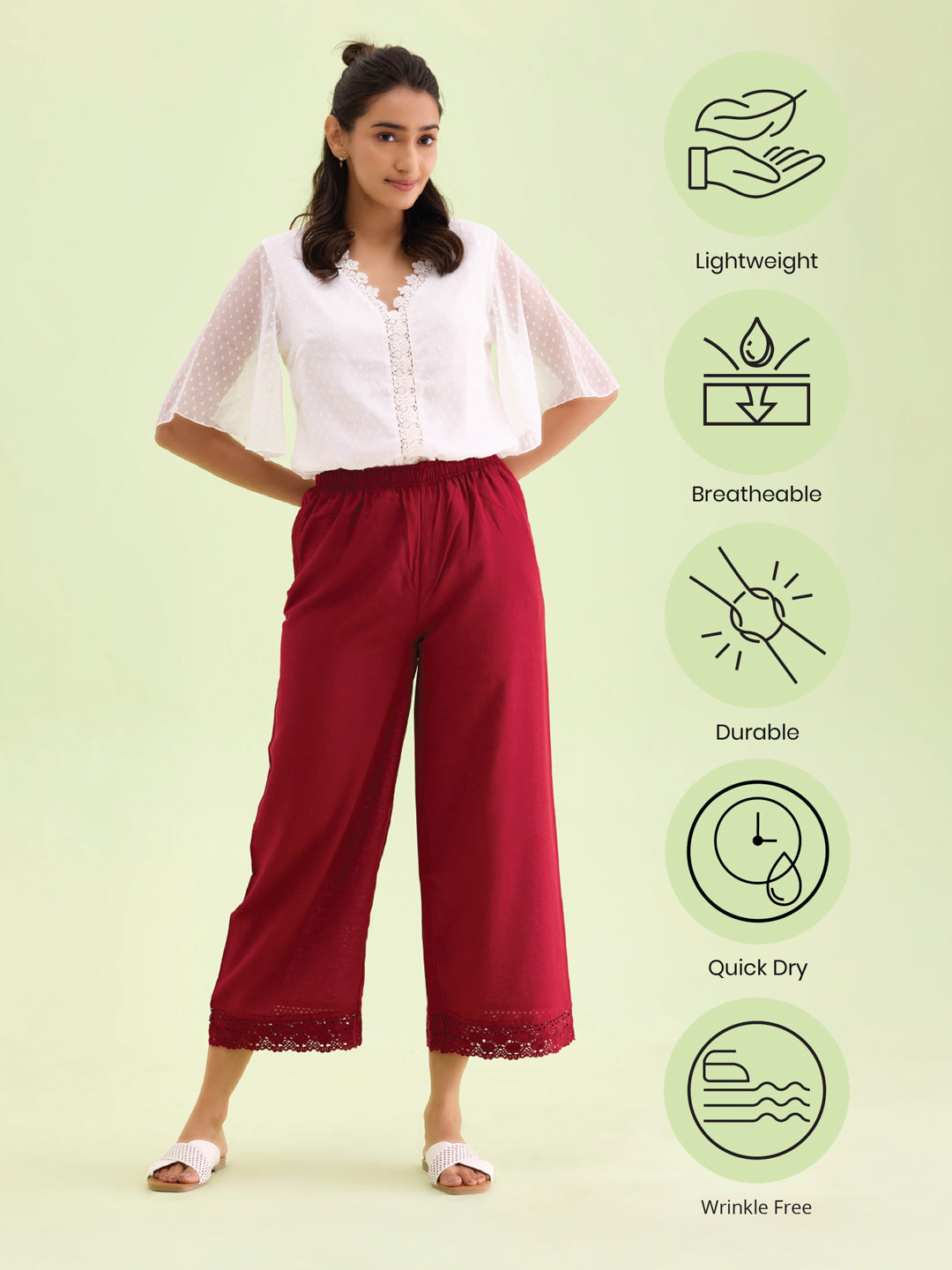 Light Maroon Linen Lace Palazzo