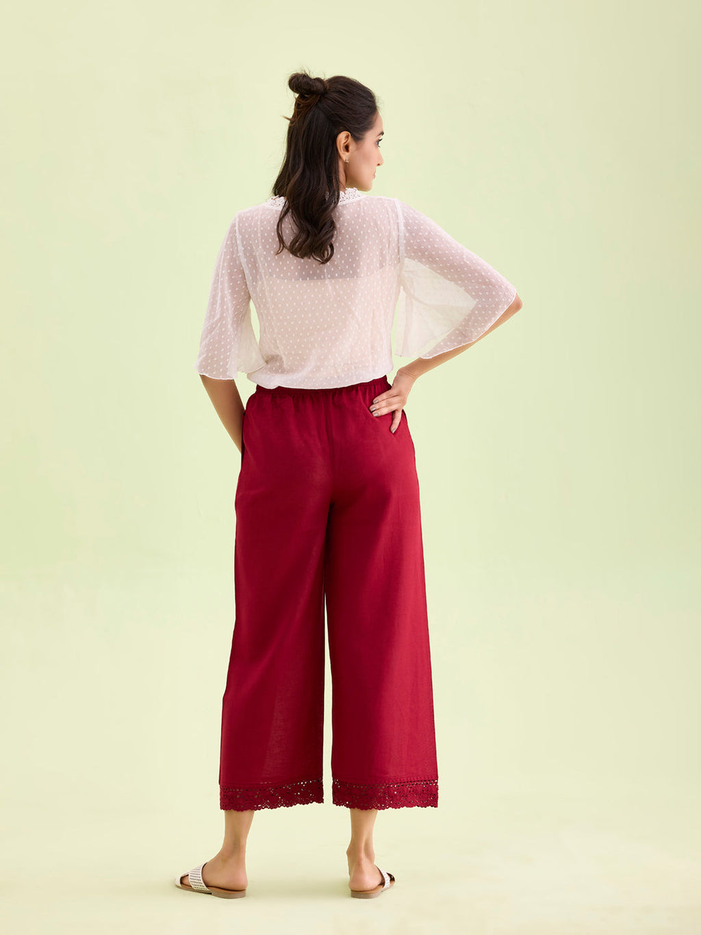 Light Maroon Linen Lace Palazzo