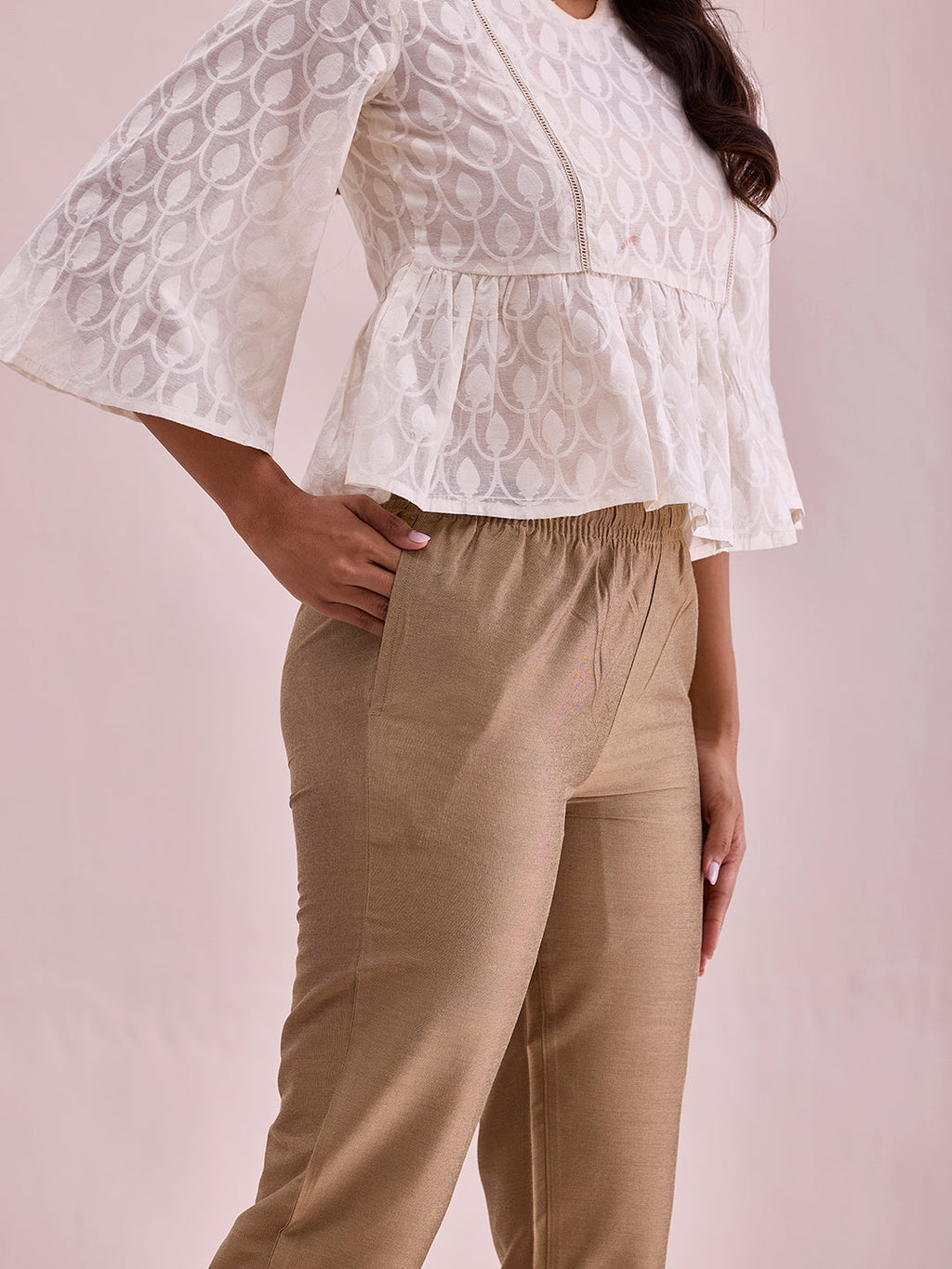 Gold Poly Modal Cropped Metallic Pants