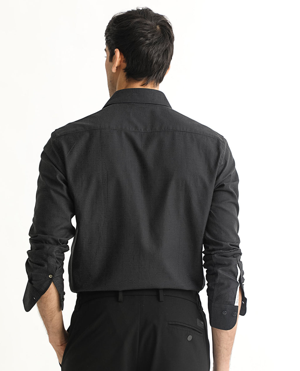 Rare Rabbit Men's Luxem Black Cotton Polka Print Regular Fit Full Sleeve Collared Shirt