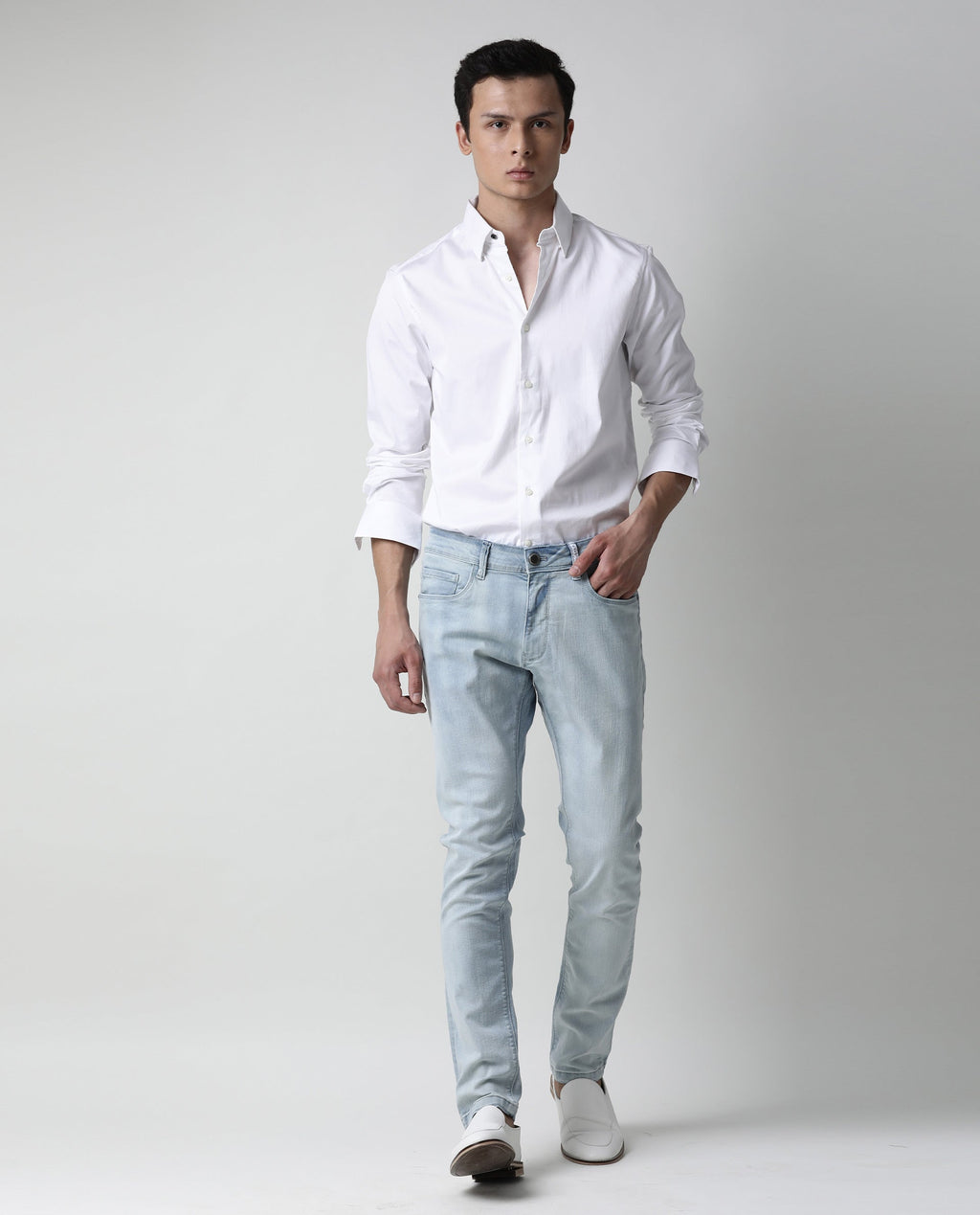 Rare Rabbit Men's Tram Blue Cotton Plain Hawk Slim Fit Jeans