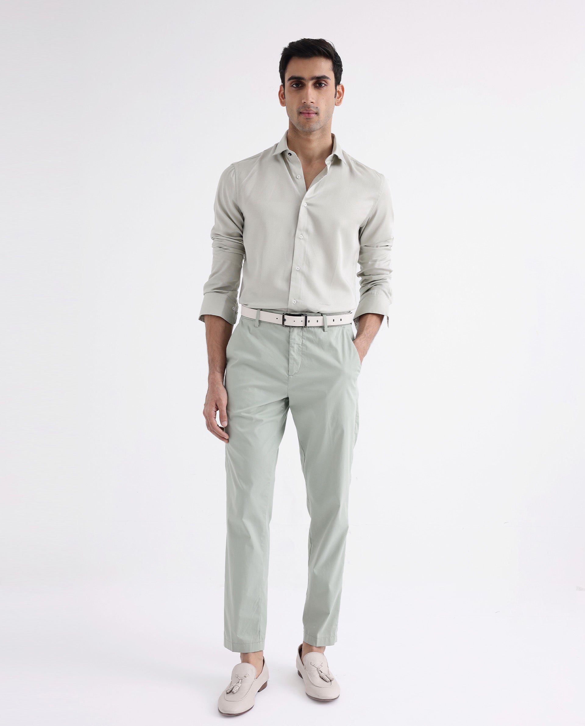 Rare Rabbit Men's Memo Ls Pastel Green Tencel Plain Regular Fit Full Sleeve Collared Shirt