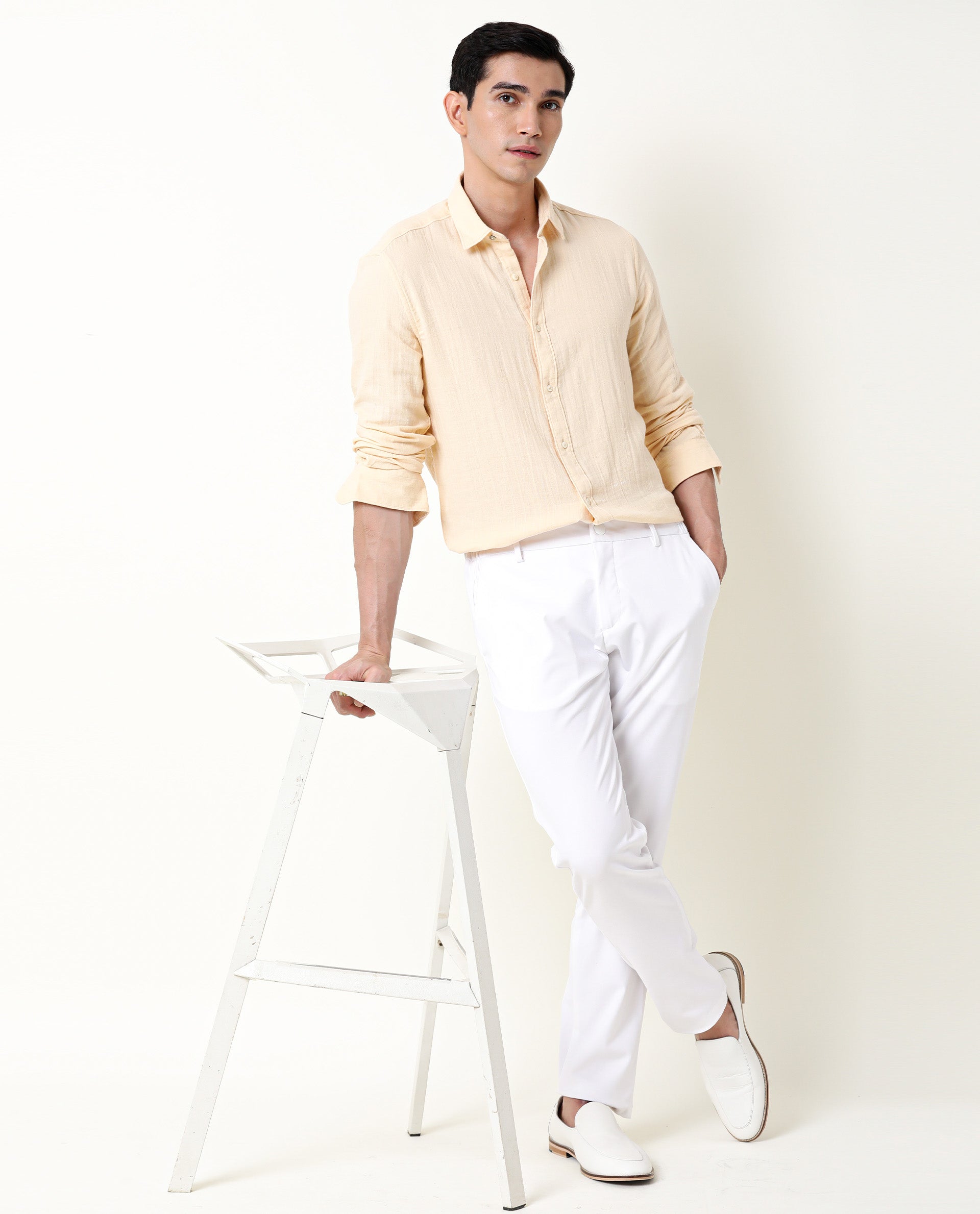 Rare Rabbit Men's Layers Beige Cotton Plain Regular Fit Full Sleeve Collared Shirt
