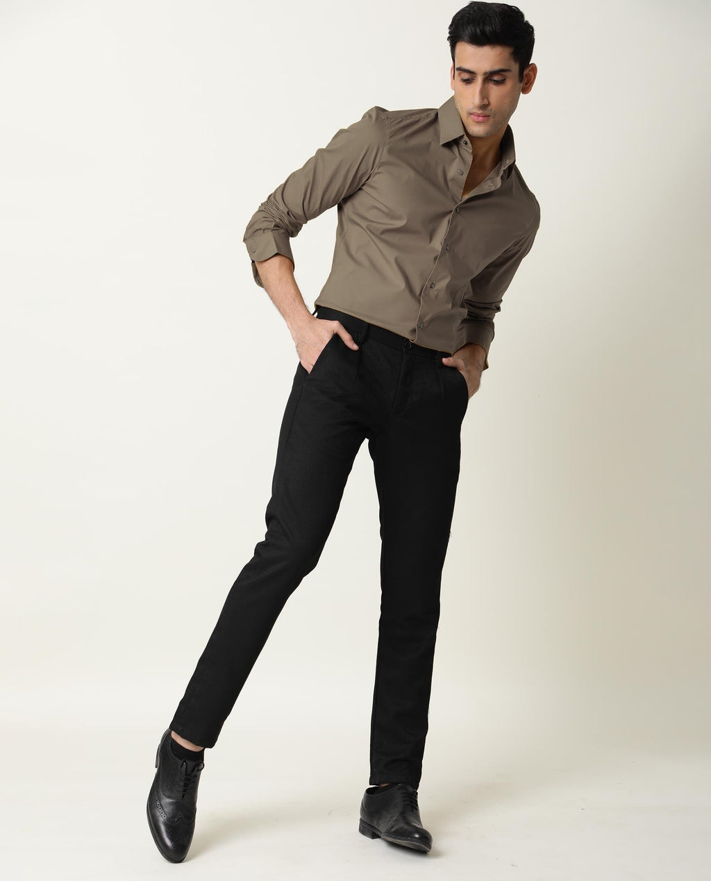 Rare Rabbit Men's Neutrons Brown Cotton Regular Fit Full Sleeve Spread Collar Shirt