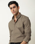 Rare Rabbit Men's Neutrons Brown Cotton Regular Fit Full Sleeve Spread Collar Shirt