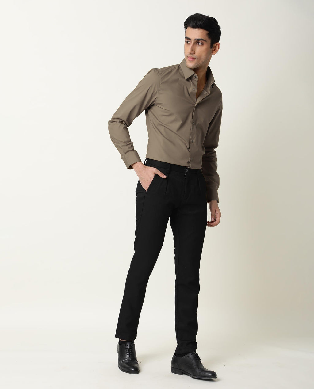 Rare Rabbit Men's Neutrons Brown Cotton Regular Fit Full Sleeve Spread Collar Shirt