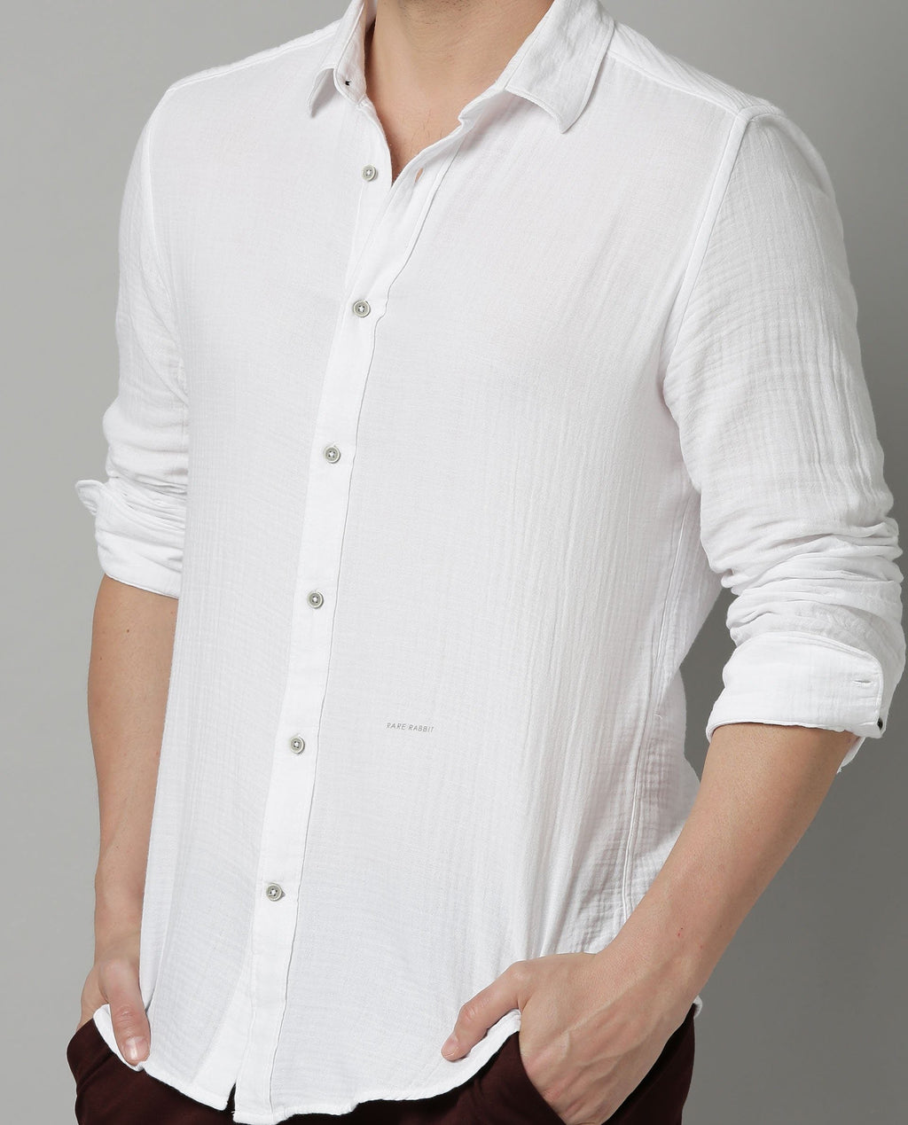 Rare Rabbit Men's Layerr White Plain Regular Fit Full Sleeve Spread Collar Shirt
