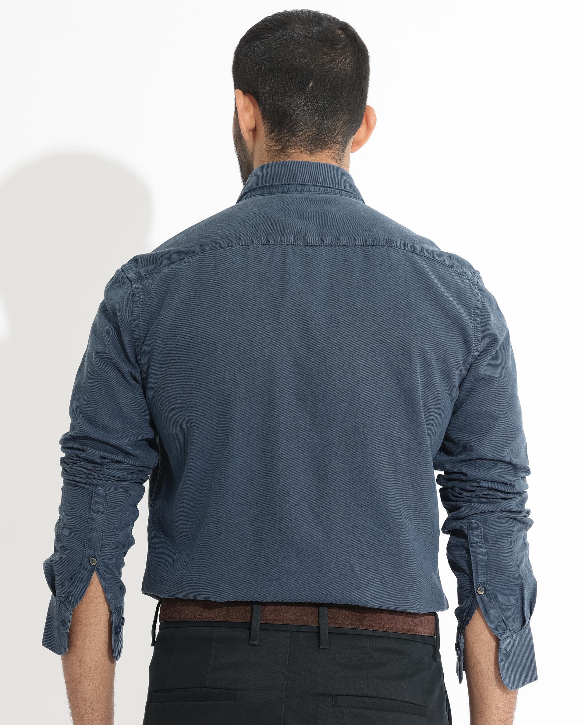 Rare Rabbit Men's Lipton Dusky Navy Cotton Plain Regular Fit Full Sleeve Collared Shirt
