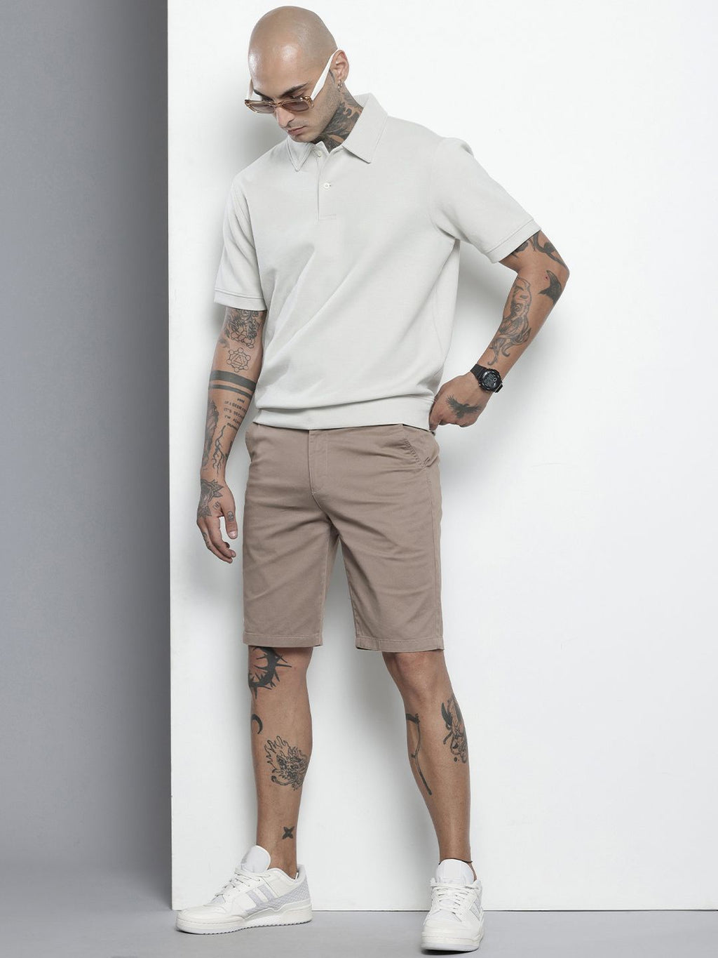 Men's Taupe Regular Fit Solid Casual Shorts