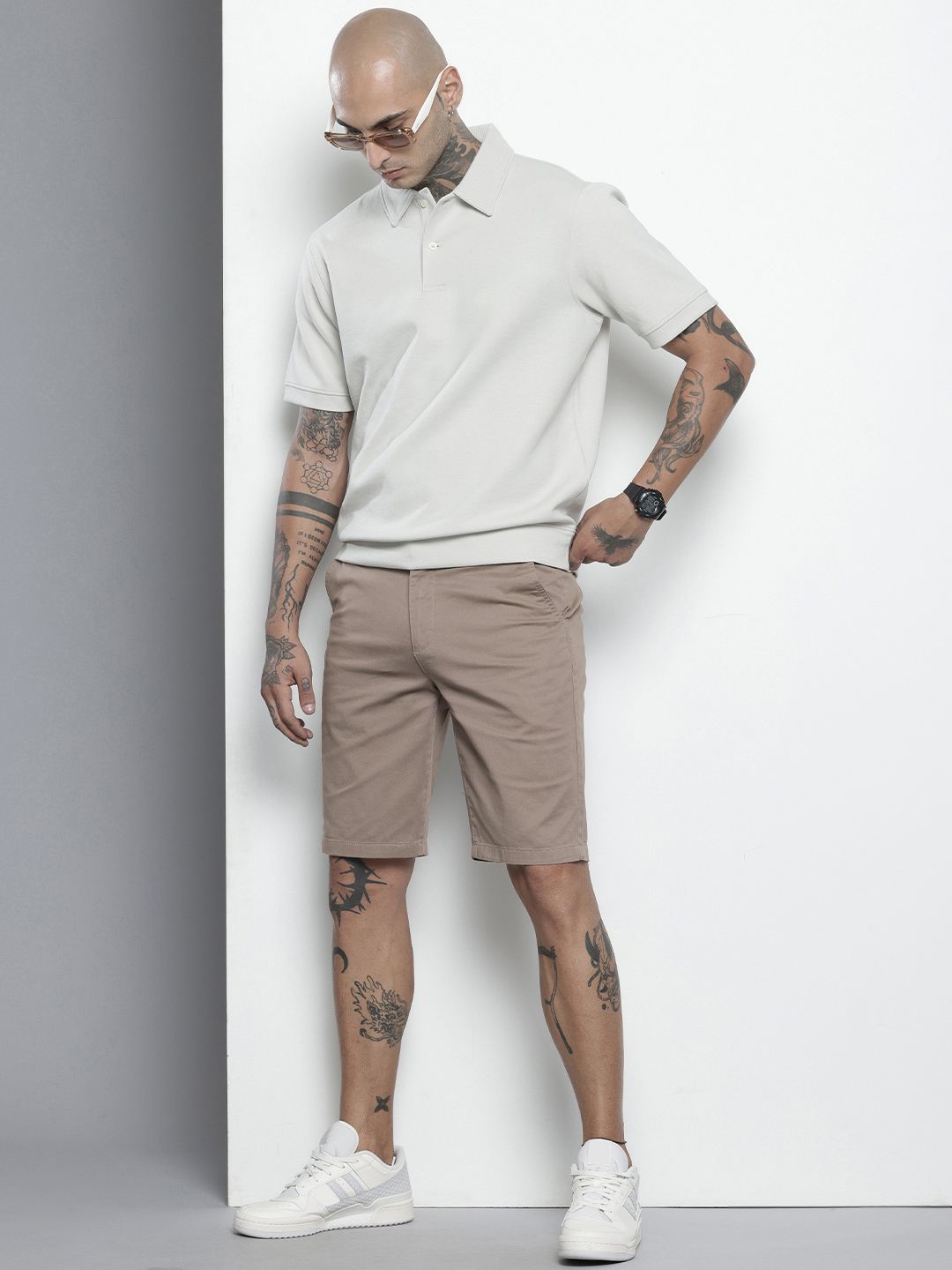 Men's Taupe Regular Fit Solid Casual Shorts