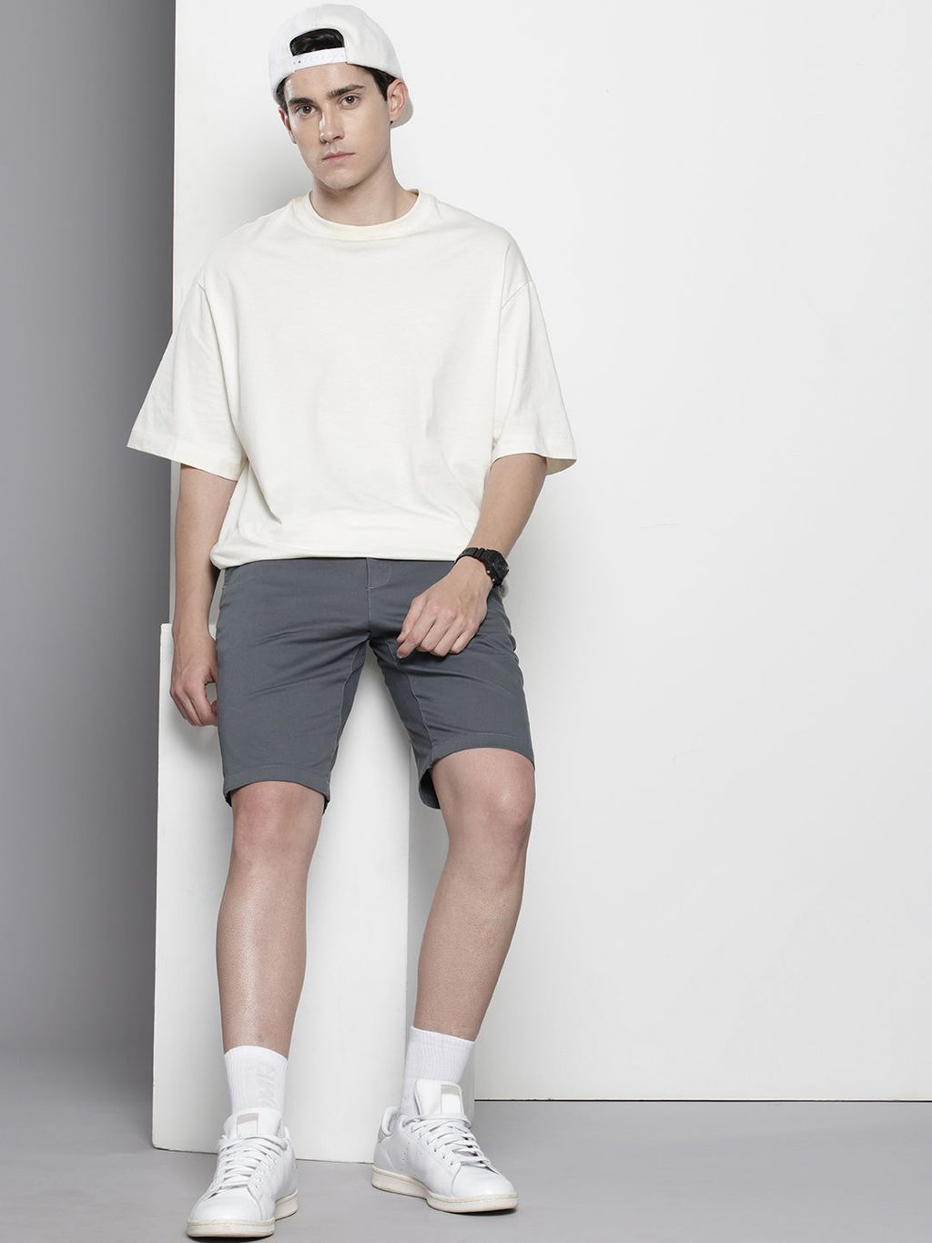 Men's Stone Blue Regular Fit Solid Casual Shorts