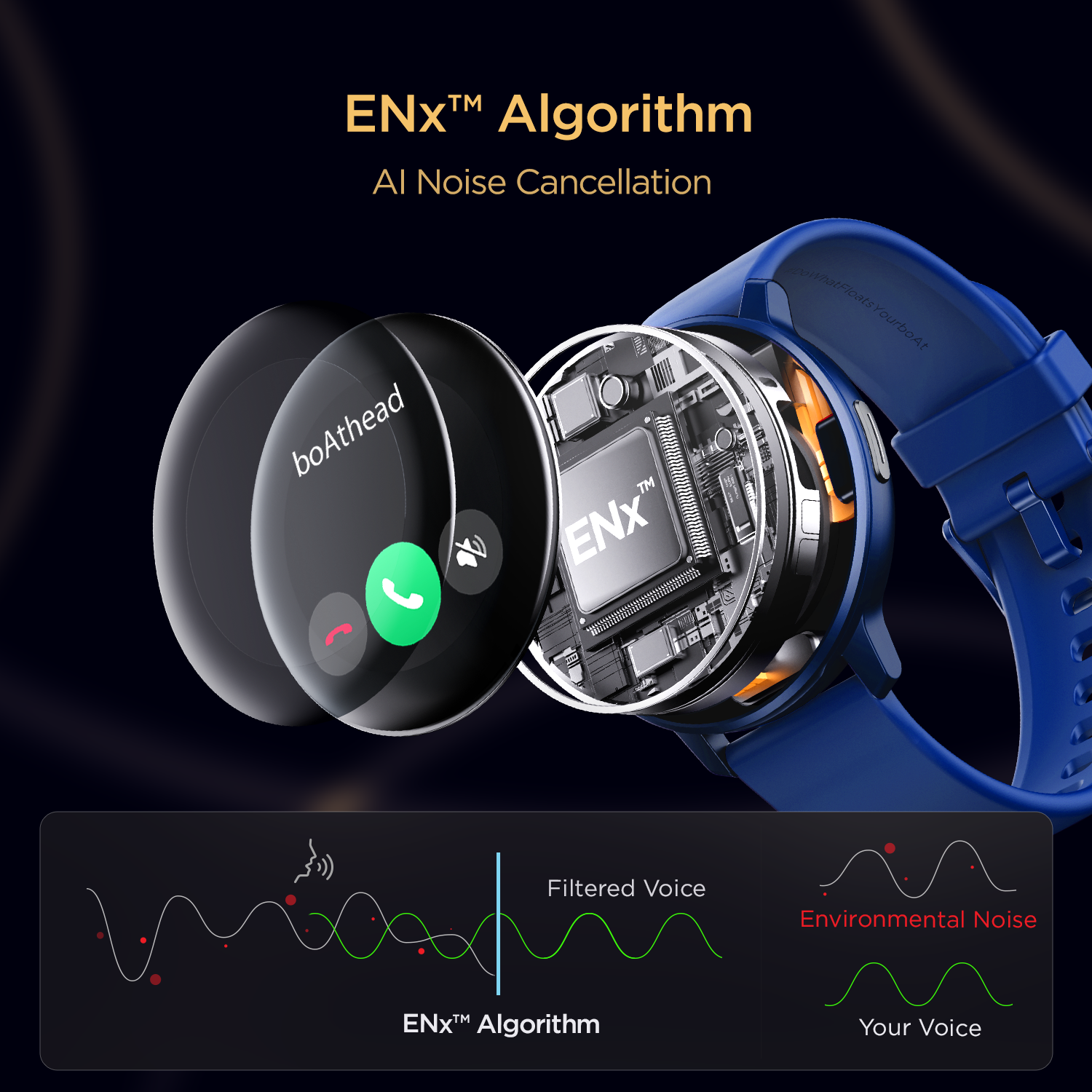 boAt Lunar Call | 1.28” (3.25 cm) HD Display Smartwatch, BT Calling, ENx™ Algorithm, Bilingual, 100+ Sports Mode