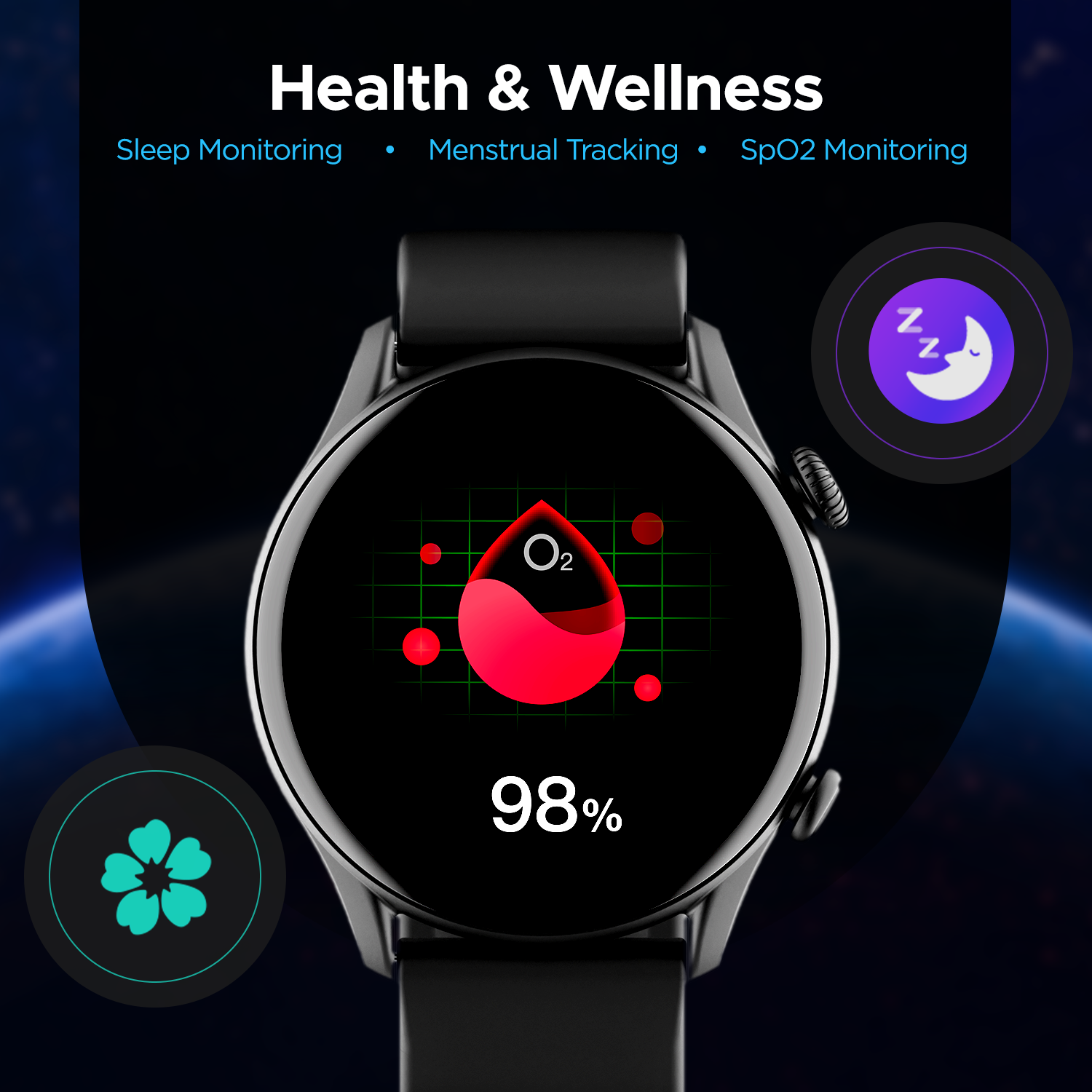 boAt Lunar Space | Smartwatch with 1.3" (3.3 cm) Round HD Display, BT Calling, 100+ Fitness Modes, Heart Rate, SpO2 Monitoring