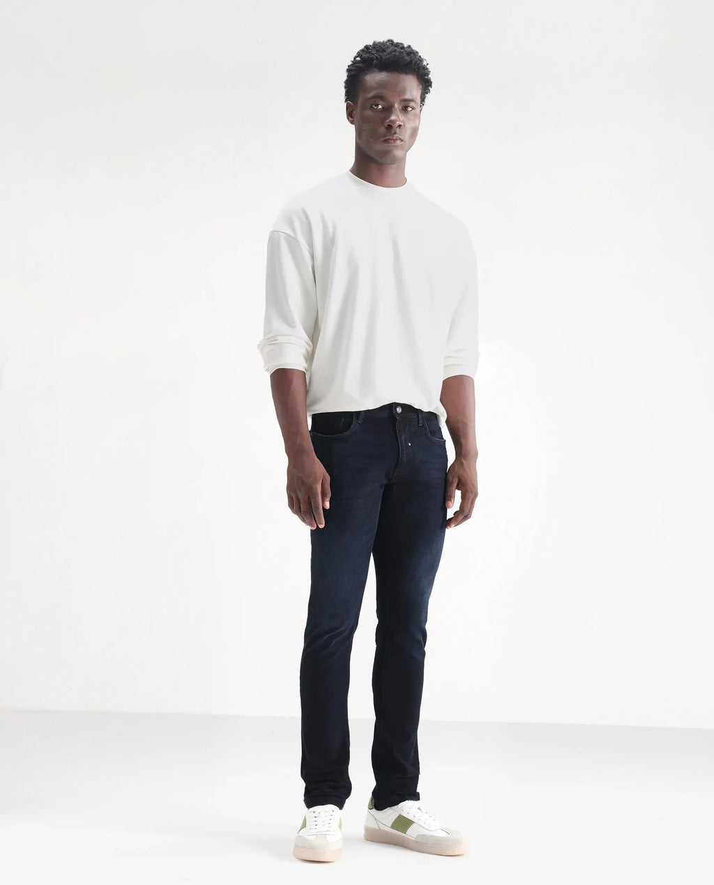Rare Rabbit Men's Macher Dark Navy Cotton Plain Hawk Slim Fit Jeans
